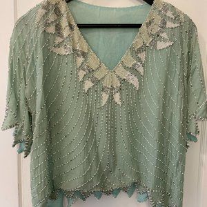 Elegant Teal Embellished Blouse